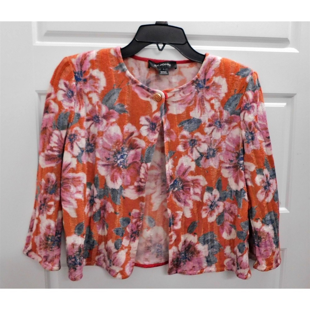 St John Sport Floral Leopard sz M 2pc Twinset Jacket Sweater $715rt
